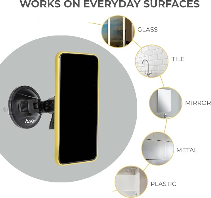 hula+ Magnet Phone Holder Reusable Stand, Portable Mount for Shower Mirror Kitchen Window & Bathroom Compatible with All Phones, Ideal for Content, TikTok, Instagram, Movies & Music
