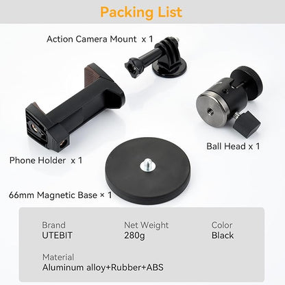 UTEBIT 66mm Magnetic Camera Mount 1/4 Thread, Gopro Magnet Car Screw Mount Set Black