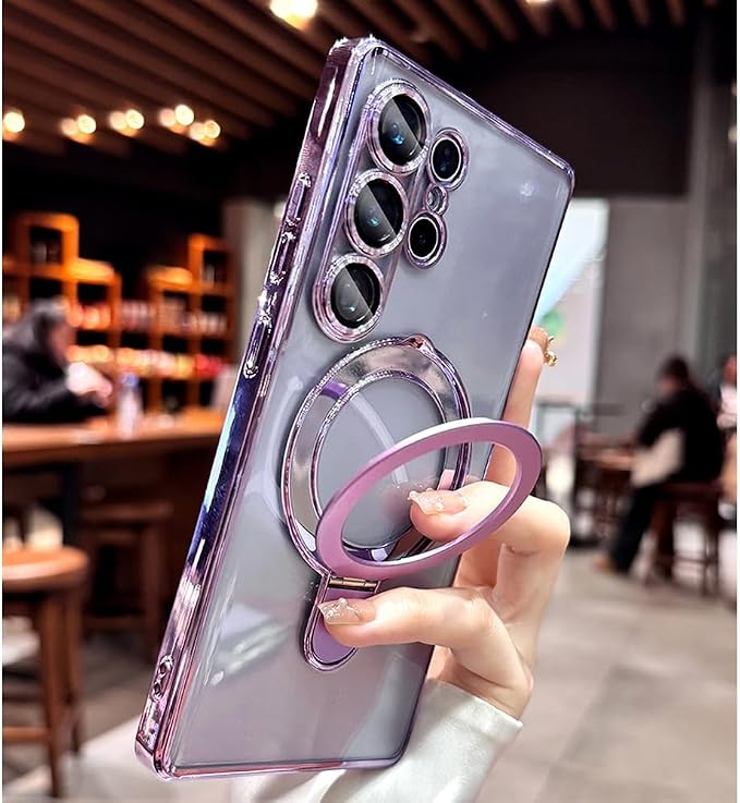 Magnetic for Samsung Galaxy S24 Ultra Case Stand & Ring Holder Compatible with MagSafe Built-in Camera Lens Protector Phone Case for Samsung S24 Ultra - Purple