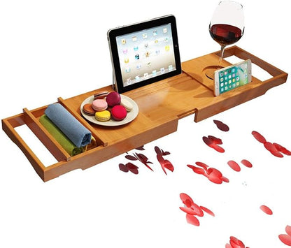 Bathtub Shelf Bamboo Bath Tub Tray with Extending Sides Built in Book Tablet Integrated Wineglass Holder Phone Tray Bathtub Tray (Color : Brown Size : 73cm x 23cm)