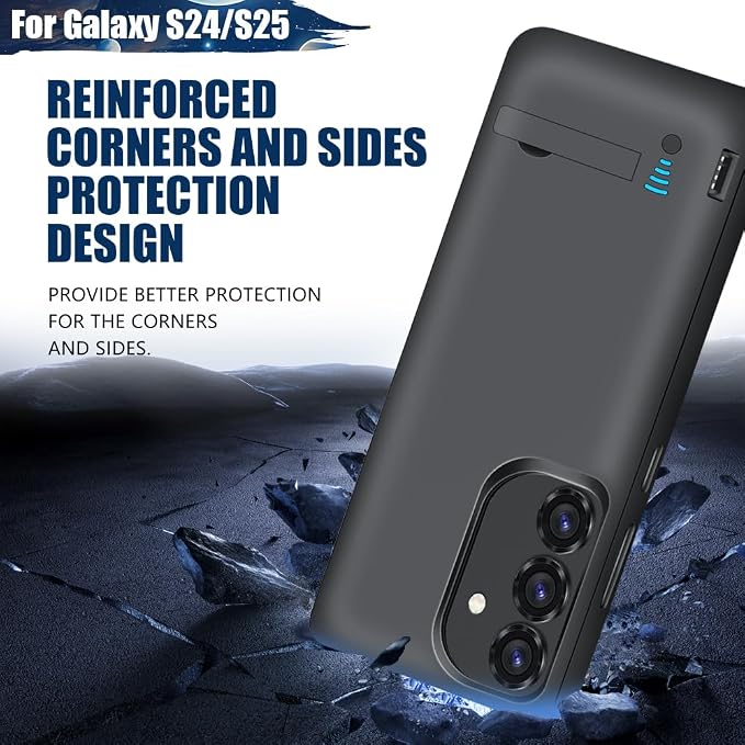 Battery Case for Samsung Galaxy S25 / S24, 5000mAh Rechargeable Extended Battery Charging Charger Case, Add 100% Extra Juice, Not Compatible with S25+ or S25 Ultra (6.2 Inches) Black