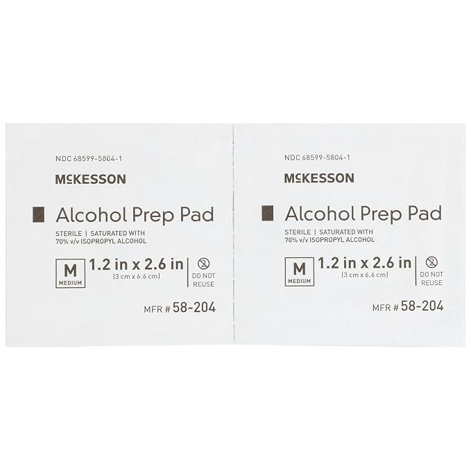 McKesson Alcohol Prep Pads [Pack of 200] 70% Isopropyl, Individually Wrapped Wipes, Sterile, Medical-Grade, First Aid, Medium