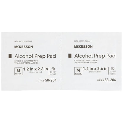 McKesson Alcohol Prep Pads [Pack of 200] 70% Isopropyl, Individually Wrapped Wipes, Sterile, Medical-Grade, First Aid, Medium