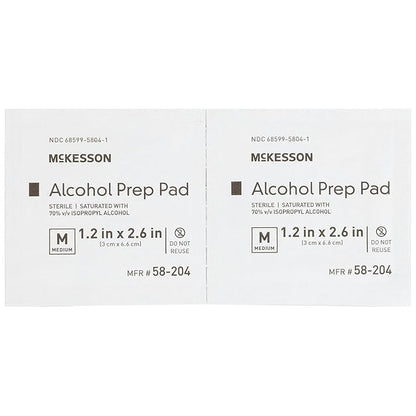 McKesson Alcohol Prep Pads [Pack of 4000] 70% Isopropyl, Individually Wrapped Wipes, Sterile, Medical-Grade, First Aid, Medium, 200 Count, 20 Boxes