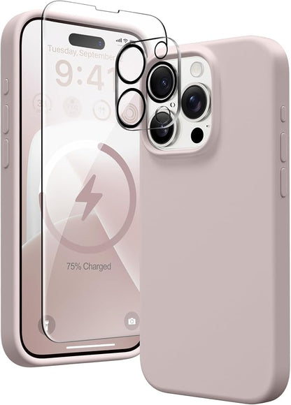 GONEZ for iPhone 15 Pro Max Case Silicone, Compatible with Magsafe, Camera Protector + Screen Protector, Soft Anti-Scratch Microfiber Lining, Liquid Silicone Shockproof Phone Cover, Light Taro