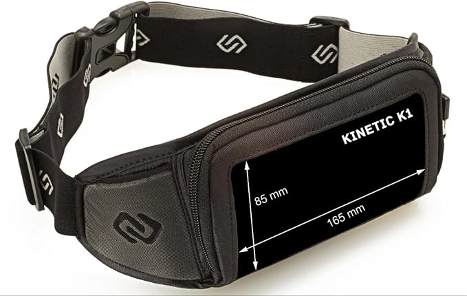 Sporteer Kinetic K1 No-Bounce Running Belt - Fits Large Phones up to 6.8" Screen (iPhone 17/16/15 Pro Max, Galaxy S26/S25 Ultra, Pixel 10 Pro XL) - Touch Screen Access - Universal Workout Waist Pack