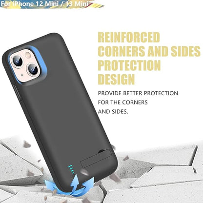 Sitong [Upgraded Battery Case for iPhone 12 mini & iPhone 13 mini, 4000mAh Rechargeable Extended Battery Charging/Charger Case, Add 100% Extra Juice (5.4 Inches) Black