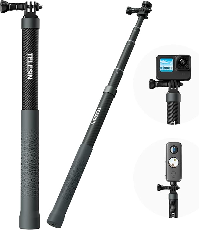 TELESIN Selfie Stick Long Pole Invisible for GoPro (120cm/47.2in),Carbon Fiber Waterproof Extension Monopod for GoPro 13 12 11 DJI Osmo Nano Action 6 5 Pro 4 Pocket 3 Xtra Muse Insta360 X5 X4 Ace Pro