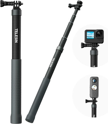 TELESIN Selfie Stick Long Pole Invisible for GoPro (120cm/47.2in),Carbon Fiber Waterproof Extension Monopod for GoPro 13 12 11 DJI Osmo Nano Action 6 5 Pro 4 Pocket 3 Xtra Muse Insta360 X5 X4 Ace Pro