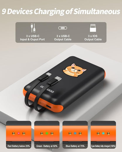 GOODaaa Portable Charger, 3-Pack 10000mAh Slim Power Bank Built in Cables, 3 Outputs 1 Inputs Family Power Hub for All Mobile Devices, Charging Station Set Includes 140 DlY Stickers, for Home,Office