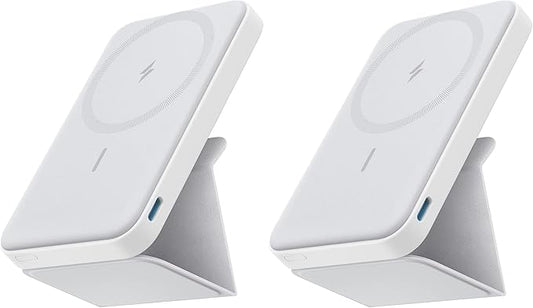 Anker 622 Magnetic Battery (MagGo), 5,000mAh Foldable Magnetic Wireless Portable Charger with Stand and USB-C Port (On The Side), Magsafe-Compatible for iPhone 16/15/14/13 Series (Pack of 2)