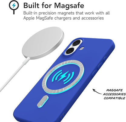for iPhone 16 Plus Case Silicone Compatible with Magsafe Case, Ultra Slim Thin Magnetic Phone Cases Mag Safe, Cute Soft Rubber Gel TPU Matte Plain Wireless Charging Cover for Women, Royal Blue