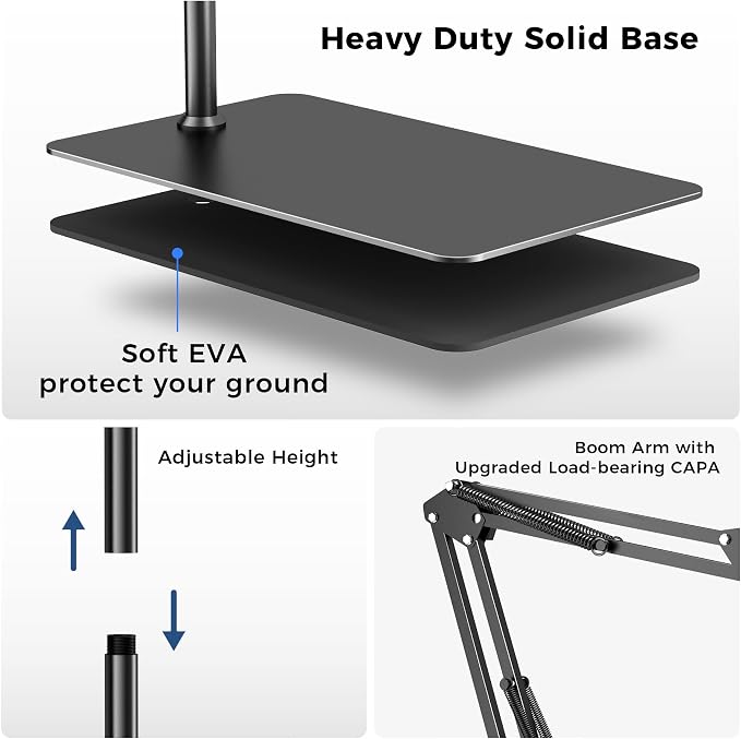 Magnetic Bed Phone Holder for Laying Down, Bedside Floor Stand with Adjustable Arm for iPhone, Headboard Phone Mount for Reading Watch Movies