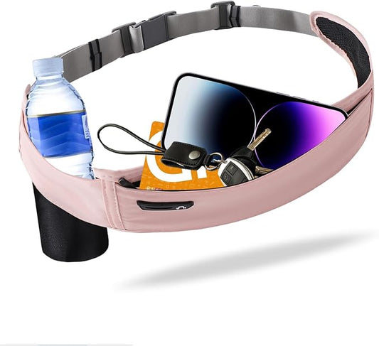 Running Hydration Belt with Water Bottle Holder, Phone Storage (Pink)