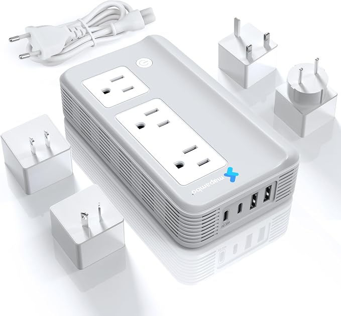 Mapambo Voltage Converter US to Europe for Hair Straightener and Curling Iron, 220V to 110V Converter for European Travel, European Travel Plug Power Adapter C A G I with 35W Fast Charging