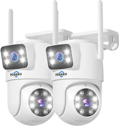 Hiseeu 2 Pack Wireless Security Camera 5G/2.4G WiFi Dual Lens PTZ Camera Outdoor Motion Tracking Color Night Version,No-Monthly Fees Works with Wireless System/Alexa, Need Power Cord