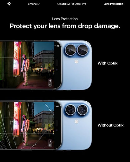 Spigen Camera Lens Screen Protector [GlasTR EZ Fit Optik Pro] Designed for iPhone 17 [Case Friendly] - Mist Blue [2 Pack]