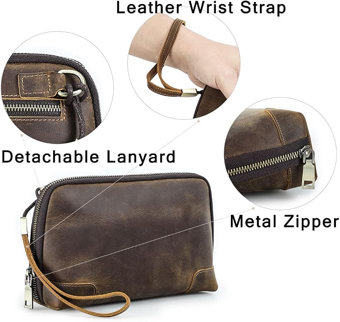 CONTACTS Crazy Horse Leather Travel Electronic Organizer Cables Chargers Accessories Storage Case Holder Clutch Bag