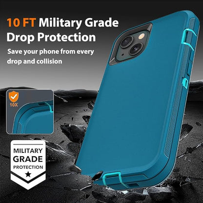 for iPhone 15 Plus Case with 2Pcs Tempered Glass Screen Protector and 1Pcs Camera Lens Protector, Military Grade 3 in 1 Heavy Duty Shockproof/Drop Proof/Dust Proof Case (Blue/Turquoise)