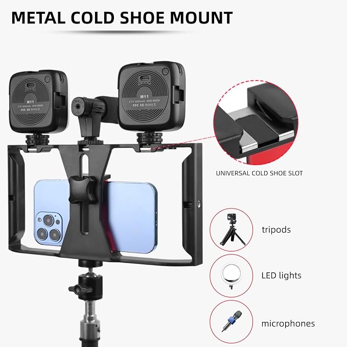 Dual Handheld Smartphone Camera Stabilizer, Phone Adjustable Stabilizer Support Recording Rig with Tripod Ideal for Video grapher/Videomaker/Film Maker