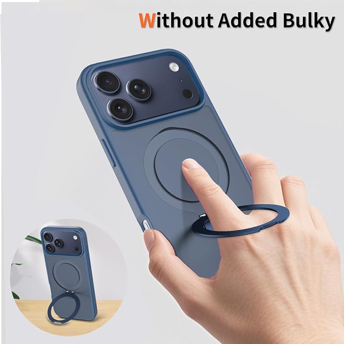 Ultra-Magnetic Stand for iPhone 17 Pro Case [Military Drop Protection] [Compatible with MagSafe] Shockproof Translucent Matte Slim Ring Holder Case for iPhone 17 Pro (Blue)