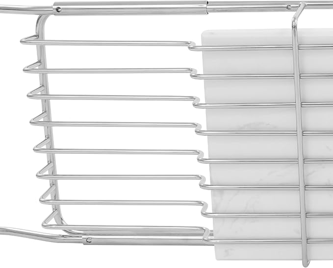 Expandable Bathtub Tray Caddy for Luxury Bath, Extra Wide Acrylic Tub Tray with Natural Marble Board, Waterproof Bath Tub Shelf for Phone, Wine, Book, Tablet Stand - Ideal Home Spa (Silver, White)