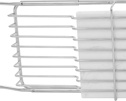 Expandable Bathtub Tray Caddy for Luxury Bath, Extra Wide Acrylic Tub Tray with Natural Marble Board, Waterproof Bath Tub Shelf for Phone, Wine, Book, Tablet Stand - Ideal Home Spa (Silver, White)