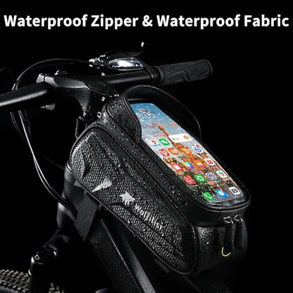 WOLFILIST Bike Bag - Waterproof Bike Frame Bag with Sun-Visor Rain Cover, Bike Phone Holder with TPU Sensitive Touch Screen, Handlebar Bag Bicycle Accessories, Large Capacity Suitable Phone Under 7"