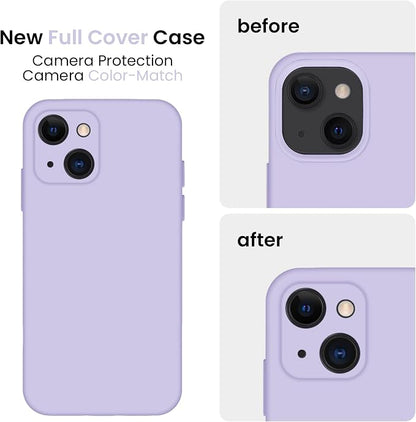 FireNova Designed for iPhone 13 Case, Silicone Upgraded [Camera Protection] Phone Case with [2 Screen Protectors], Soft Anti-Scratch Microfiber Lining Inside, 6.1 inch, Clove Purple