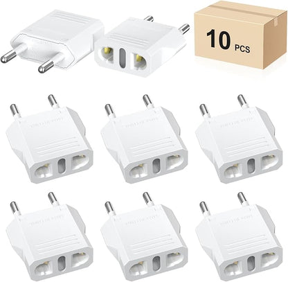 Travel Adapter, 10 Pack of US/CA to European Plug Adapter Travel Power Plug Universal Power Jack Wall Plug Converter (White)