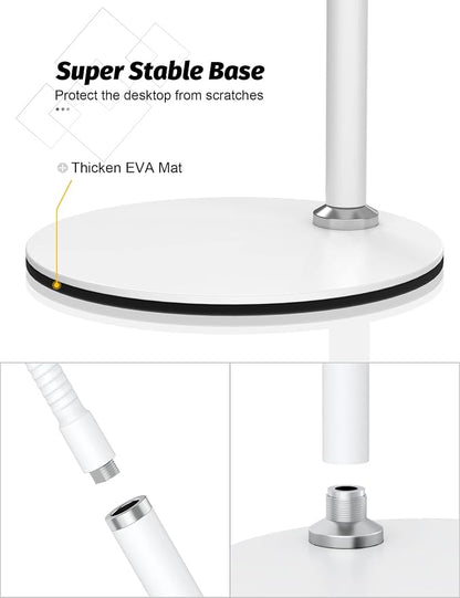 Cell Phone Stand, Adjustable Height & Angle Gooseneck Phone Stand for Desk Flexible Arm Universal Phone Holder, Aluminum Alloy Desktop Phone Stand for Recording Compatible with 3.5"-7" Device (White)