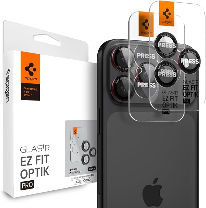 Spigen Camera Lens Screen Protector [GlasTR EZ Fit Optik Pro] Designed for iPhone 17 Pro Max | iPhone 17 Pro | iPhone 16 Pro Max | 16 Pro | iPhone 15 Pro Max | 15 Pro - L-Series [2 Pack]