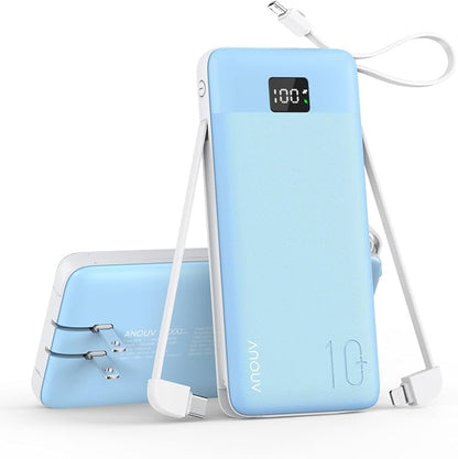 Portable Charger Built-in Cables and AC Wall Plug, 10000mAh 22.5W PD Fast Charging Power Bank, Lightweight Compact Battery Pack Travel Essentials for iPhone 17/16/15/14/13 Series,Samsung,Tablets