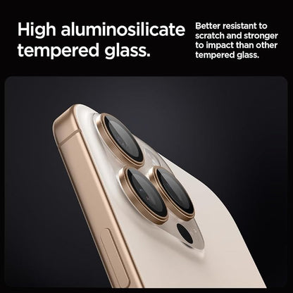 Spigen Camera Lens Screen Protector [GlasTR EZ Fit Optik Pro] Designed for iPhone 16 Pro Max/iPhone 16 Pro [Case Friendly] - Desert Titanium [2 Pack]
