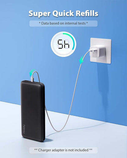 Miady 2-Pack Portable Charger 10000mAh Power Bank Battery Pack for Travel | 37Wh丨Dual USB丨3 Outputs 2 Inputs丨Slim丨Compatible with iPhone 17 16 Galaxy S24 Android Tablets etc丨Flight-Safe丨Black+White