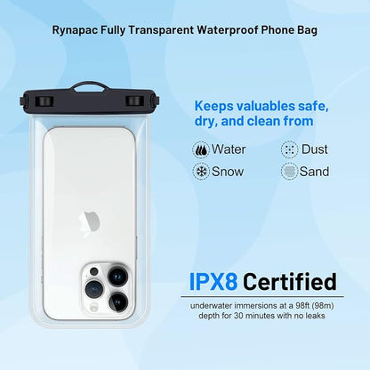 Rynapac Waterproof Phone Pouch - 2 Pack, IPX8 Waterproof Phone Case with Lanyard for iPhone 17 16 15 Pro Max, Cell Phone Dry Bag for Beach Vacation Travel Cruise Essentials, Touch Screen, Up to 8.5"