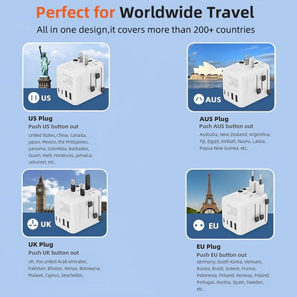 45W Universal Travel Adapter with Multi USB-A & C Ports - All in One Travel Adapter for Charging in Hotels Airports & Cruises- Plug Adapter Safe for Phones & Cameras- Reliable Choice for Daily Travel