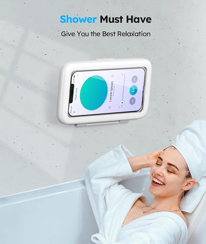 Waterproof, Upgraded IPx7 Wall Mount Phone Case, 480° Rotation, HD Touchscreen, Perfect Bathroom Shower Accessories for 4-7” Phones-Write White