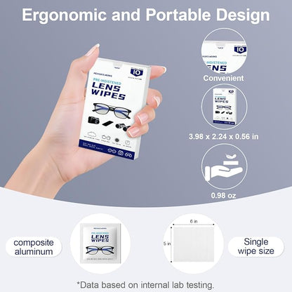 Third-Generation Lens Wipes, 120 Count, Individually Wrapped Pre-Moistened Cleaning Wipes for Eye Glasses, Camera Lens Cleaner, Streak-Free Scratch-Free Screen Cleaning for Phone, Sunglasses, Laptop
