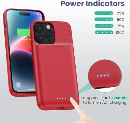 Feob Battery Case for iPhone 14 Pro Max,[2026 Upgraded] 8600mAh Ultra-Slim Portable Extended Charger Case Cover for iPhone 13 Pro Max Charging Case (6.7 Inch)-Red