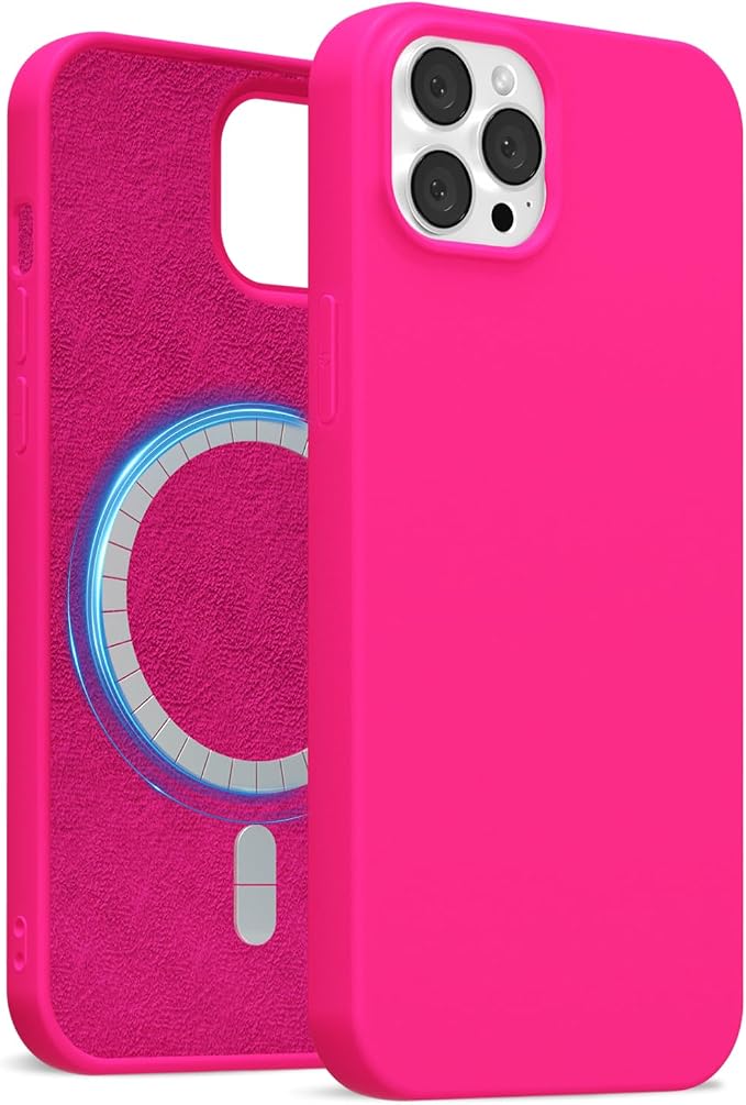 for iPhone 12 Pro Max Case Silicone Compatible with Magsafe Case, Ultra Slim Thin Magnetic Phone Cases Mag Safe, Cute Soft Rubber Gel TPU Matte Plain Wireless Charging Cover for Women, Hot Pink