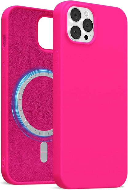for iPhone 12/12 Pro Case Silicone Compatible with Magsafe Case, Ultra Slim Thin Magnetic Phone Cases Mag Safe, Cute Soft Rubber Gel TPU Matte Plain Wireless Charging Cover for Women, Hot Pink