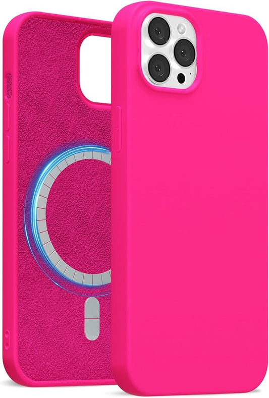 for iPhone 12/12 Pro Case Silicone Compatible with Magsafe Case, Ultra Slim Thin Magnetic Phone Cases Mag Safe, Cute Soft Rubber Gel TPU Matte Plain Wireless Charging Cover for Women, Hot Pink