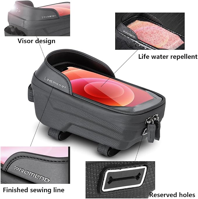 Waterproof Bike Frame Bag - MTB/Road Bike Top Tube Phone Holder for Phones Under 6.5", Universal Bicycle Phone Pouch with Rain Cover & Shockproof Design, Commuter Cycling Accessories
