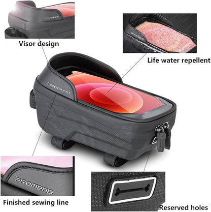Waterproof Bike Frame Bag - MTB/Road Bike Top Tube Phone Holder for Phones Under 6.5", Universal Bicycle Phone Pouch with Rain Cover & Shockproof Design, Commuter Cycling Accessories