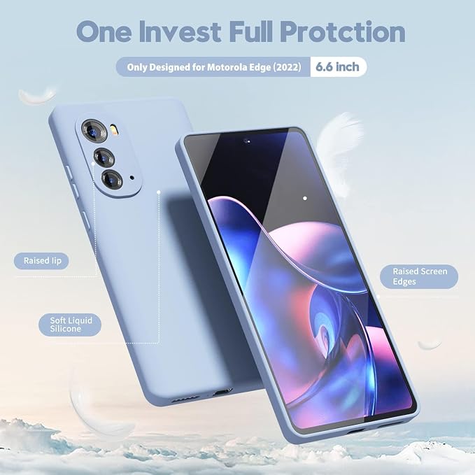 oakxco for Motorola Edge 2022 Phone Case Liquid Silicone, Cute Thin Slim Soft Rubber TPU Plain Smooth Gel Cover for Women Girl Aesthetic, Matte Solid Protective & Shockproof, Aqua Sky Baby Light Blue