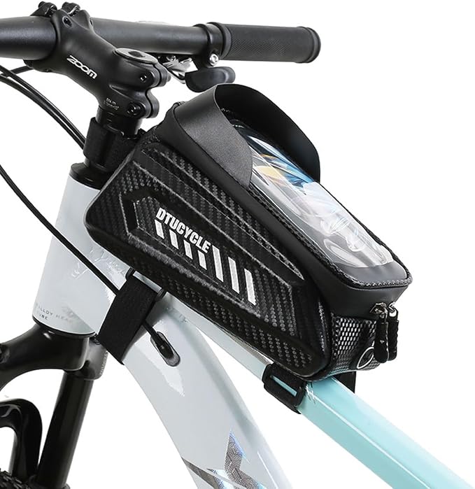 Bike Phone Holder Bag, Waterproof Top Tube Bag with TPU Touch-Screen & Sun Visor, Fits Phones Up to 6.5", Cycling Frame Bag for Bicycle Accessories (1.5L, Black)