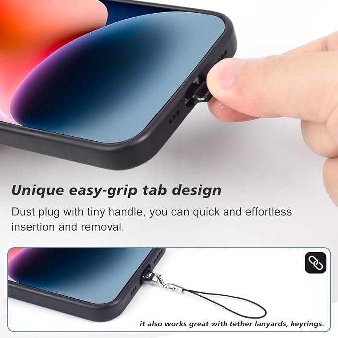 12PACK Lightning Anti Dust Plug with Easy-Grip Tab Compatible with iPhone 14,14 Pro Max,iPhone 13,13 Pro Max,12,11,11 Pro,X,XS,XR,8,7,iPhone Charging Port Plug Dust Cover Caps