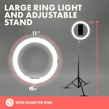 SQUATZ 11’’ LED 12W Selfie Ring Light with Wired Control, 3 Color Modes, 10 Brightness Levels, Tripod Stand with 6 Sections, Phone Holder, Adjustable Brightness Levels for Influencers, YouTube, TikTok