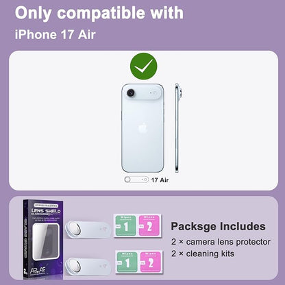 2 Pack Camera Lens Protector for iPhone 17 Air,[Not Easy to Breakn ] AR Tempered Glass Strong Adsorption Metal Camera Cover Screen-Light Blue